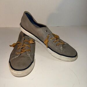 Sperry Gray Canvas Sneakers with Tan Leather Laces